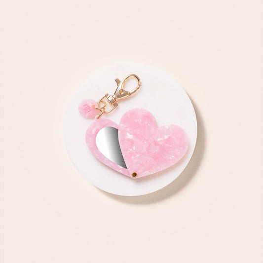 Porte-clef miroir coeur rose