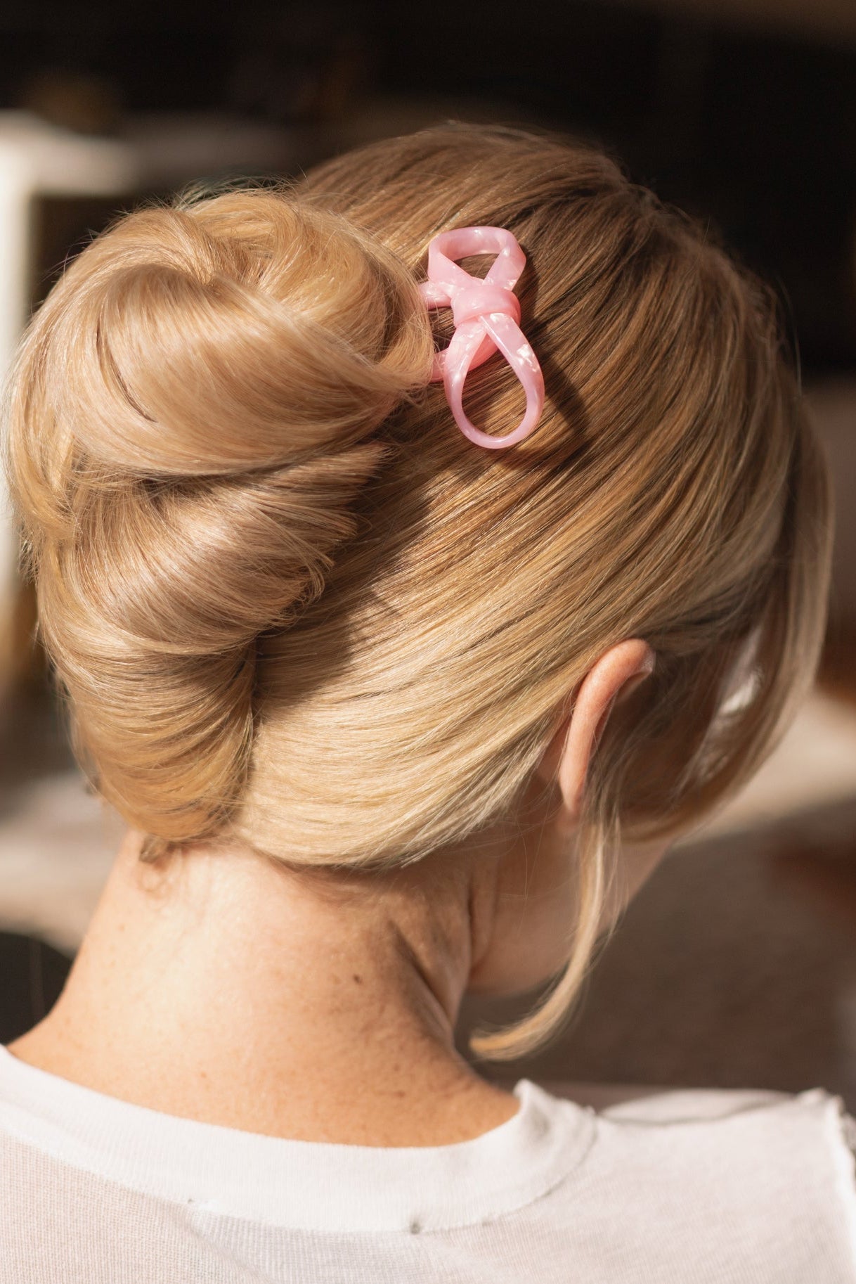 Pic à chignon noeud rose