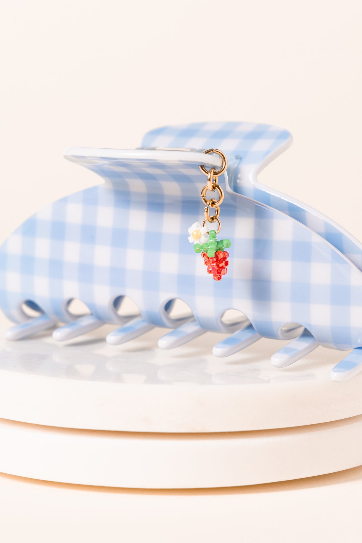 Banana hair clip gingham blue